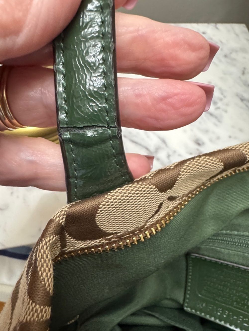 Coach Brown Signature Tote with Dark Green Python F25706 - Picture 7 of 15